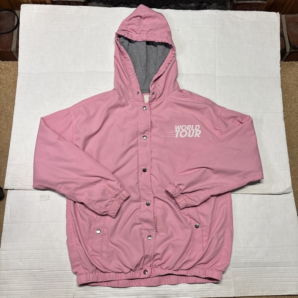 Forever 21 World Tour Pink Hooded Windbreaker Jacket Women's Medium M